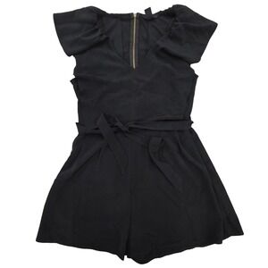 H&M‎ Romper Womens US 6 Black Short Sleeve Belted V Neck Playsuit Zipper Back